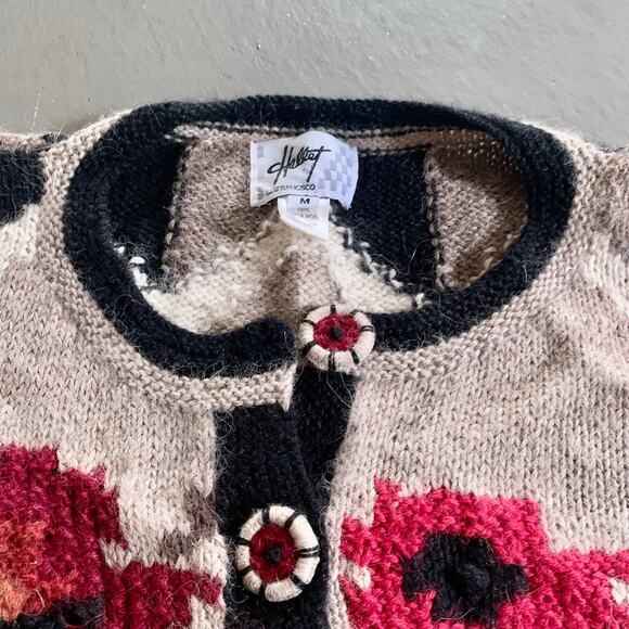 Vintage Handknit Alpaca Wool Floral Grandma Sweater Hallet Medium - Picture 4 of 10